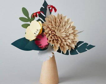 Dahlia Anemone Paper Flower Bouquet, Wood Vase, Faux Flower, Isolation Present, Anniversary Gift, Valentine's Day Gift, Mother's Day Gift