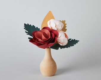 Red Gardenia Bouquet, Paper Flower with Wooden Vase, Mother's Day Gift, Gift for Her, Floral Table Decor, New Job Gift, Home Office Gift