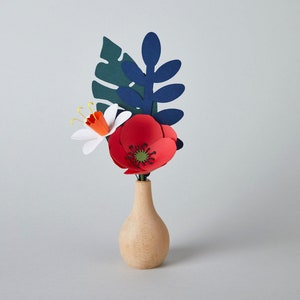 Bouquet di fiori di carta papavero rosso, regalo di San Valentino, vaso di legno, fiore artificiale, regalo di compleanno, regalo personale, ecologico, giorno della Galentina
