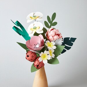 Bouquet di fiori di peonia orchidea di carta, regalo di San Valentino, vaso di legno, regalo di fiori per la Festa della mamma, regalo per lei, centrotavola floreale, anemone