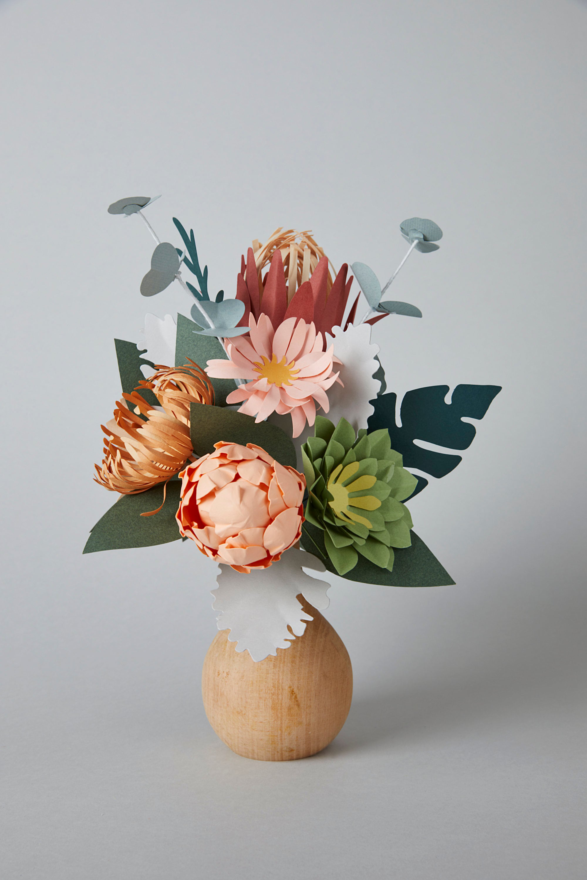 Bouquet de Fleurs Pivoine en Papier, Cadeau La Saint-Valentin, Vase Bois, Fête Des Mères, Arrangemen