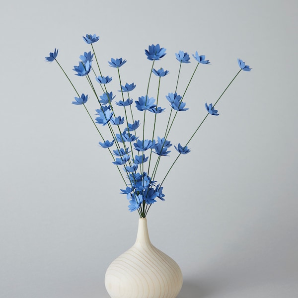 Bouquet de fleurs en papier lavande, vase en bois, cadeau respectueux de l'environnement, fleurs bleues, fleur d'anniversaire, fausse fleur, cadeau de Saint-Valentin, fête des mères