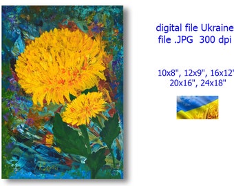 Chrysanthemum flower painting Ukrainian art Ukraine digital download Solidarity with Ukraine shop Ukraine sellers Yellow flower painting JPG