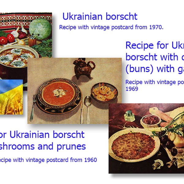 A set of four recipes for the national Ukrainian dish borscht, Ukrainian recipes, Coupon code for discount, Promo code 50% as a gift