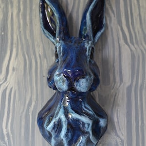 Blue Rabbit - Wall sculpture - Hare head