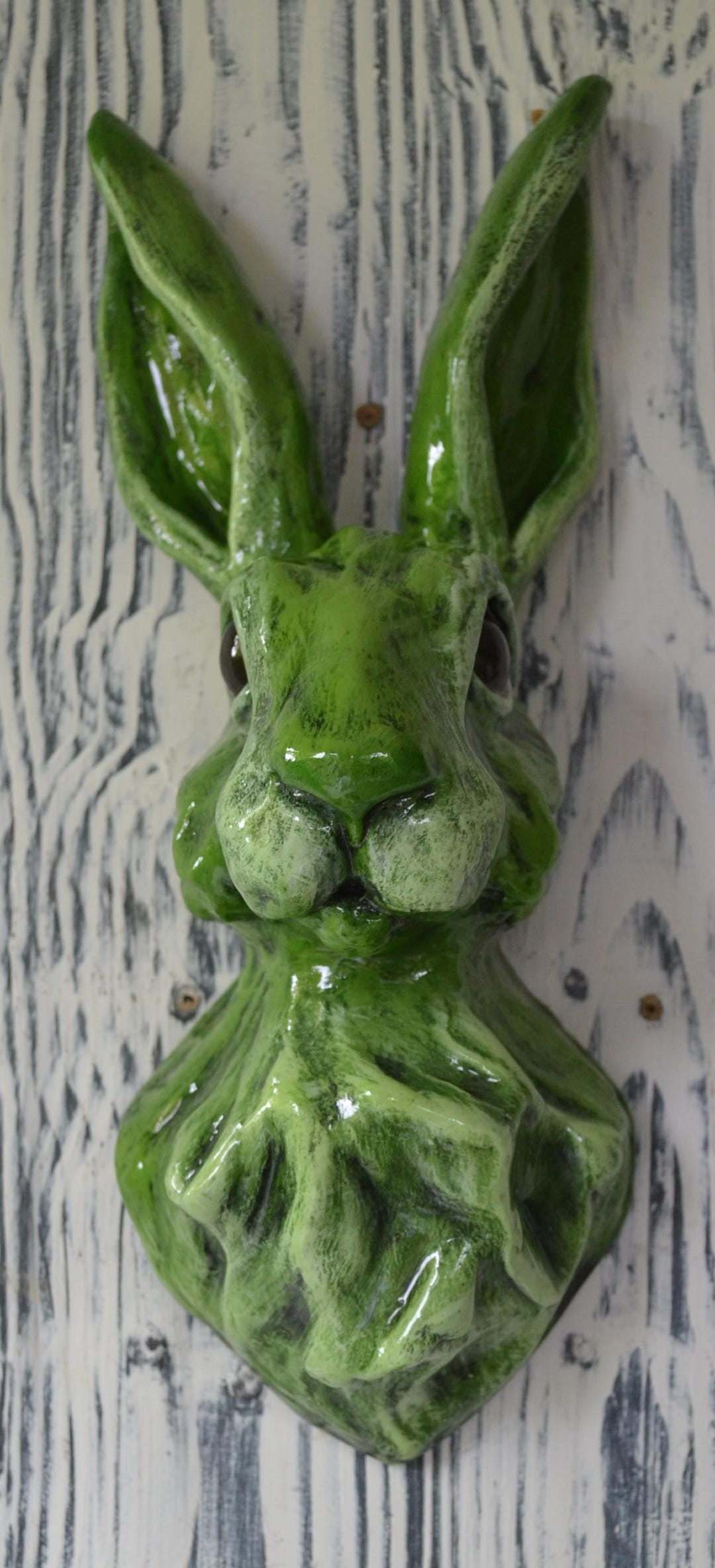 Green Rabbit- Wall Mounted Rabbit Head - Hare Sculpture - Wall Hanging ...