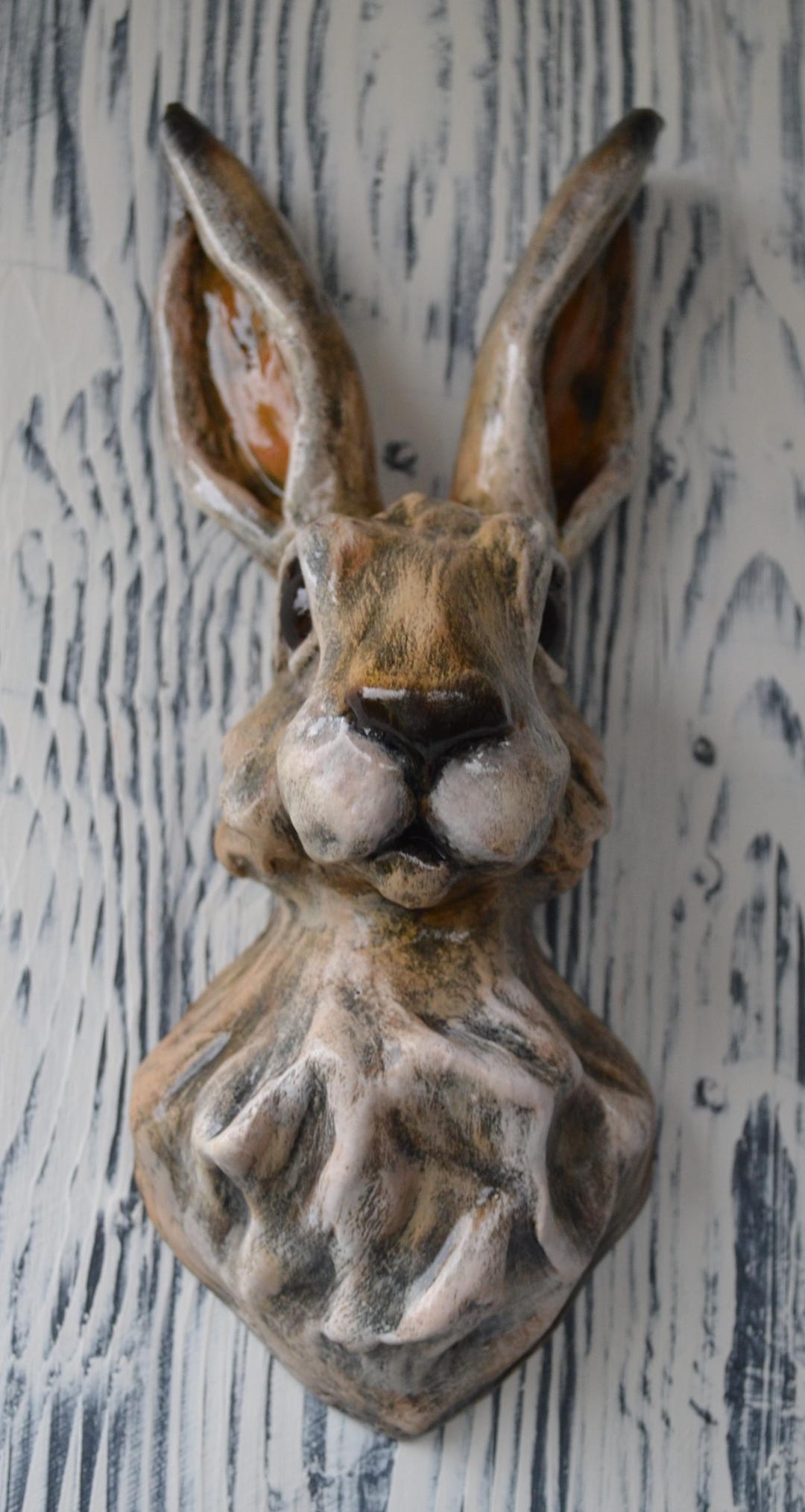Plaster Rabbit Statue Plaster Hare Head Wall Sculpture: Hand-painted Rabbit Art - Etsy