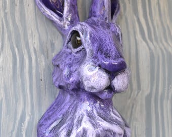 Plaster Rabbit Statue Hare Head Wall Sculpture: Hand-painted Plaster Rabbit Art - Etsy