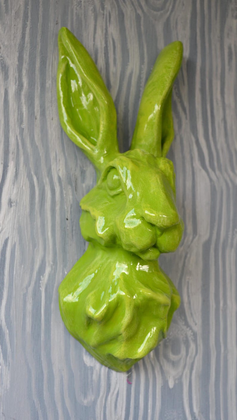 Hand-painted Hare Head Wall Sculpture - Plain Lime Green - Etsy