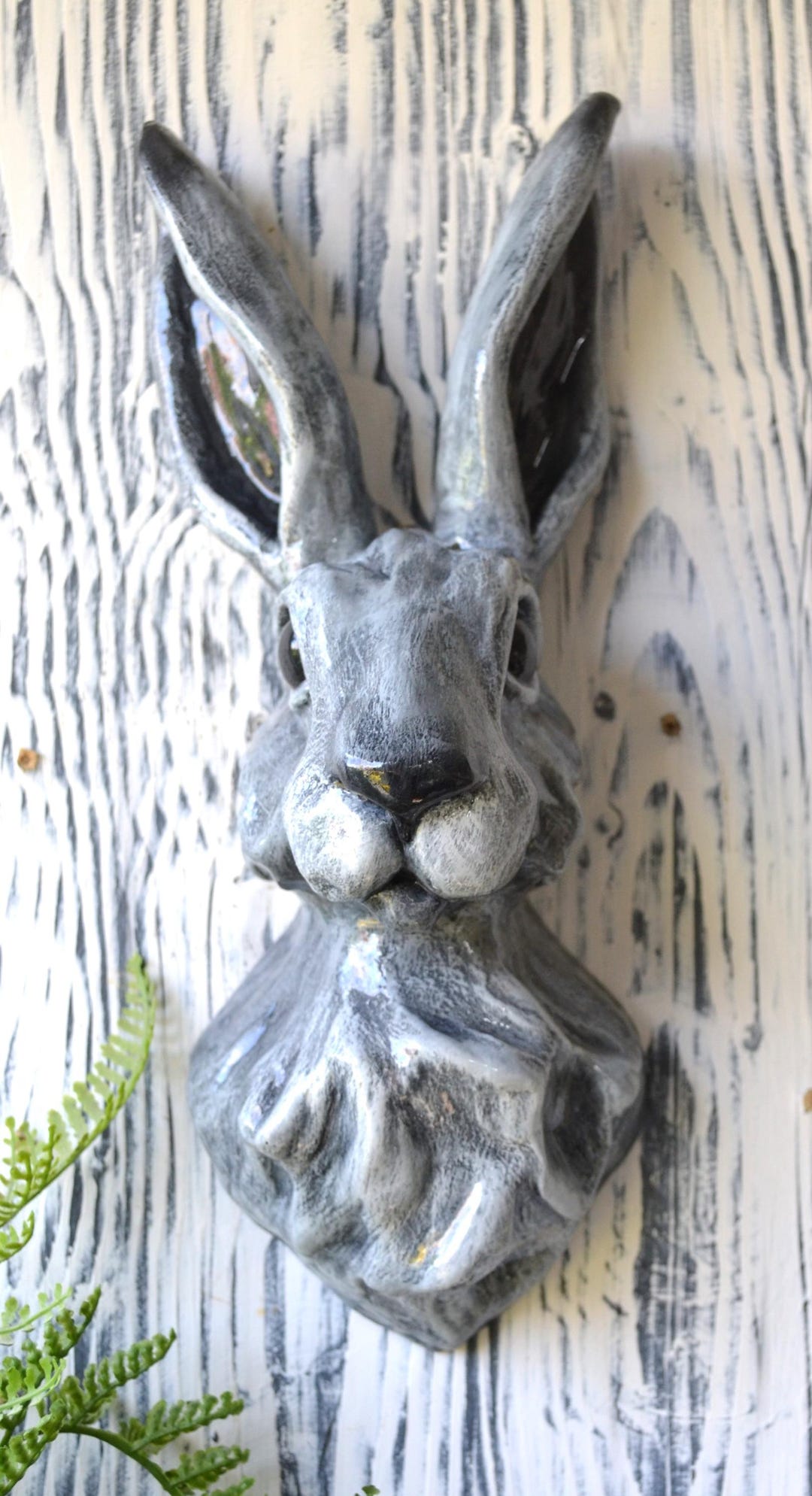 Hand-painted Grey Hare Sculpture: Wall Mounted Rabbit Art - Etsy