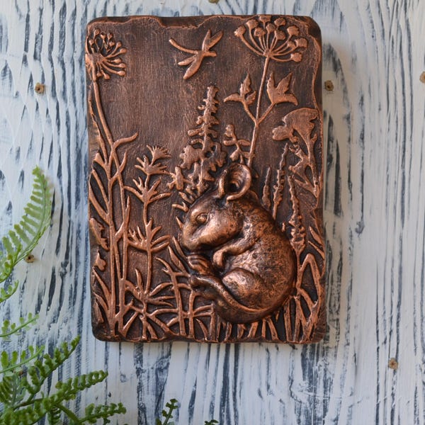 Handmade Dormouse Wall Plaque: Copper, Pewter, Bronze, Brass