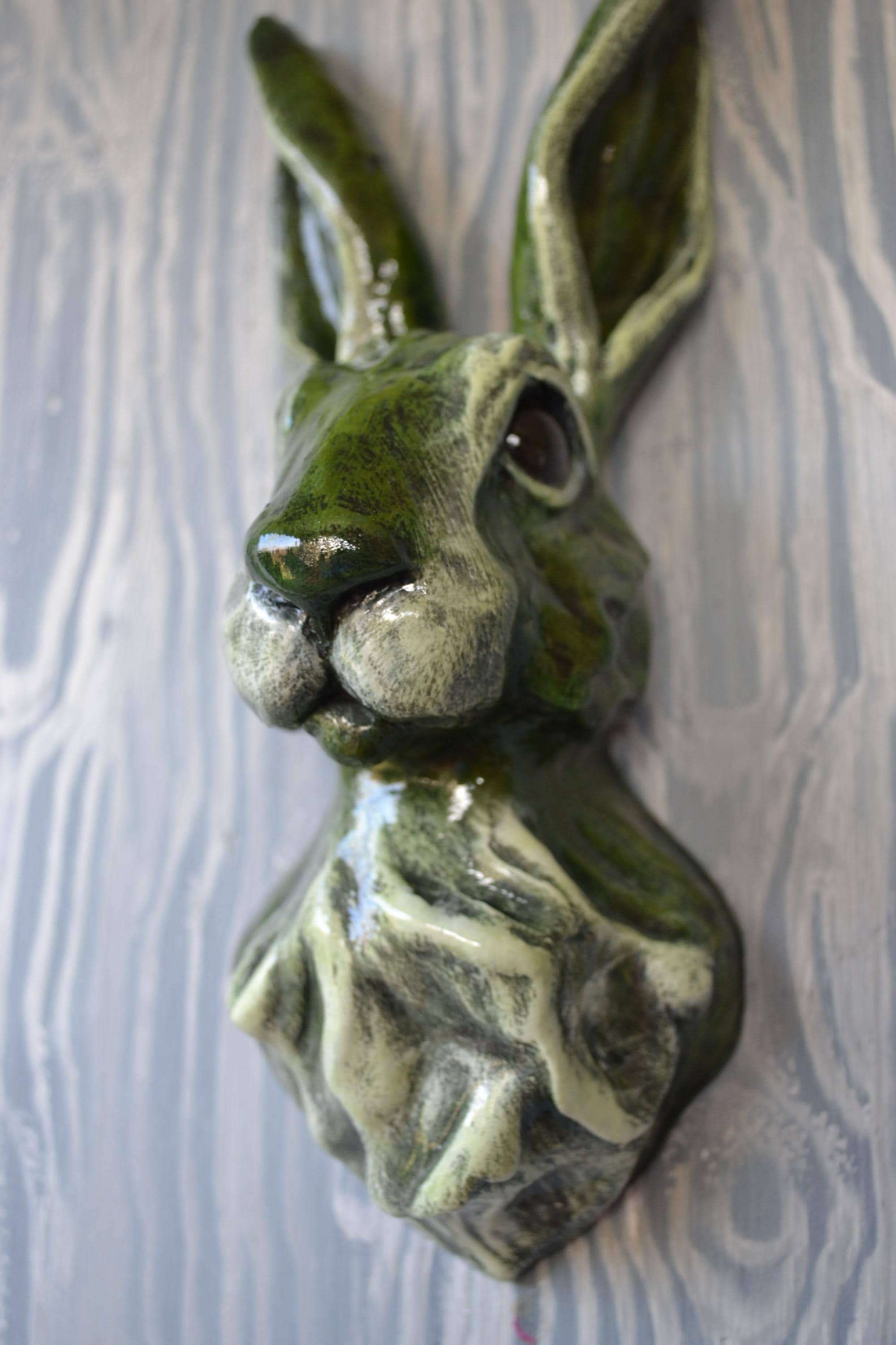 Plaster Rabbit Statue Green Hare Head Wall Sculpture: Hand-painted Plaster Rabbit Art - Etsy