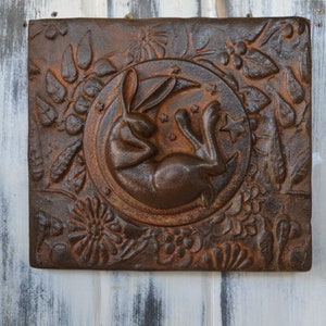 Made to order - Hare wall tile-  rust effect hare sculpture - wall relief - hand-made - plaster wall relief - wall art
