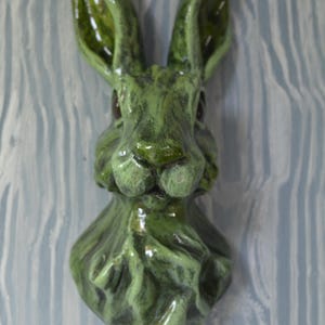 Green Hare Head Wall Sculpture: Hand-Painted Plaster Rabbit Art - #7