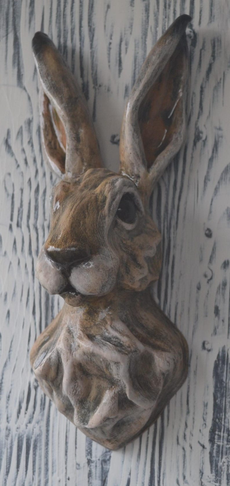 Plaster Rabbit Statue Plaster Hare Head Wall Sculpture: Hand-painted Rabbit Art - Etsy