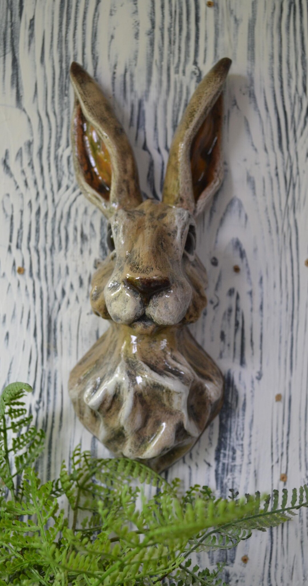 Plaster Rabbit Statue Hare Sculpture - Wall Sculpture - Vintage - Rabbit Head - Bunny Head ...