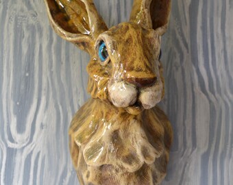 Hare head sculpture - Rabbit sculpture - Mixed media - Wall mounted -