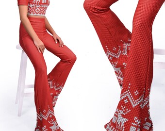 Flare Pants, Bell Bottoms, New Year Pants, Christmas Pants, Palazzo Pants, Wide Leg Pants,Snowflake Pants, Boho Pants,Harem Pants,Xmas Gifts