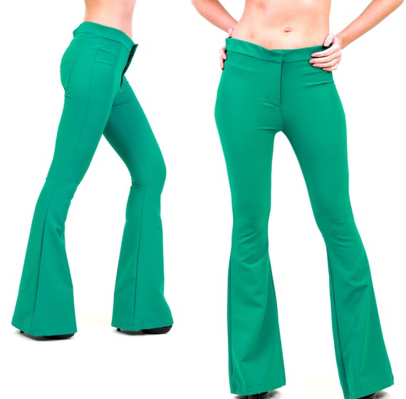 green flare jeans