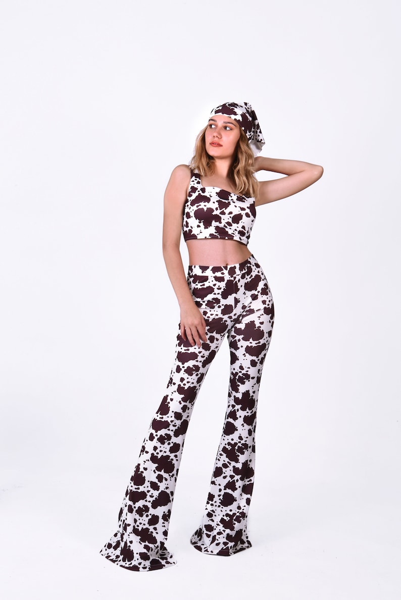 Cow Print Pants Cow Pants Flare PantsBell BottomsHarem | Etsy