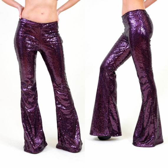 Purple Sequin Flare Pants Bell Bottoms Harem Pants Yoga - Etsy