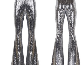Silver Sequin Flare Pants, Bell Bottoms, Harem Pants, Yoga Pants, Palazzo Pants, Wide Leg Pants, Boho Hippie Women Pants, Boho Pants, Pants