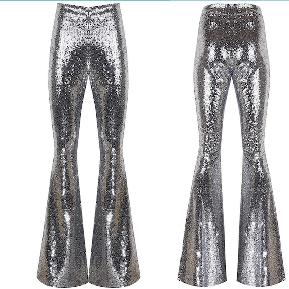 silver sequin flare pants