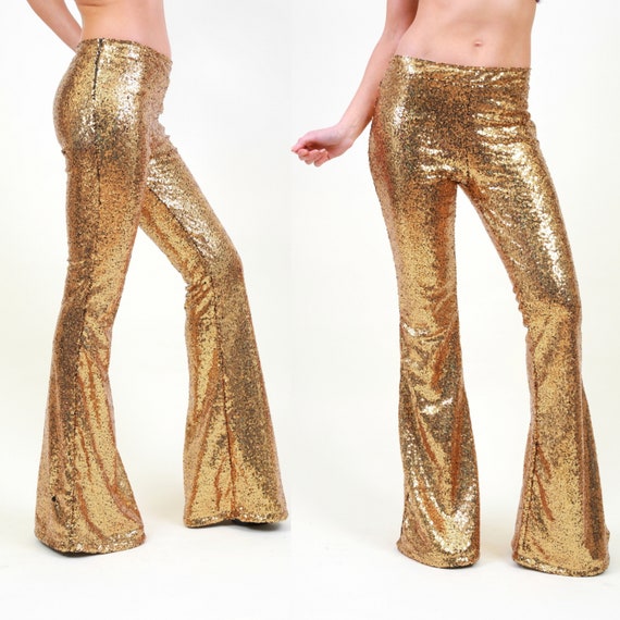 gold sequin flare pants