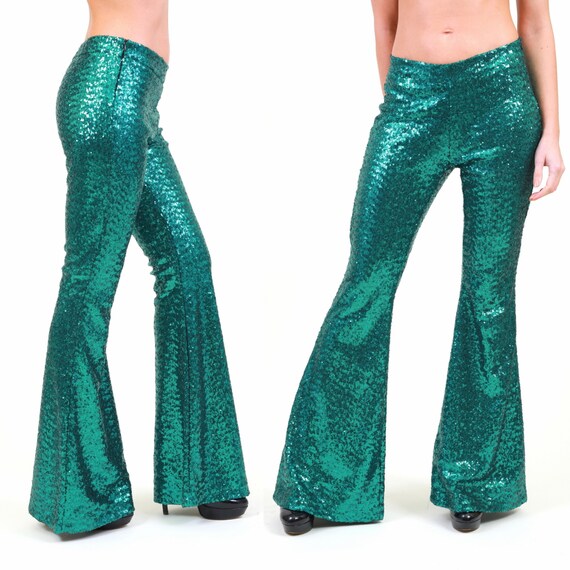 Green Sequin Flare Pants Bell Bottoms Harem Pants Yoga | Etsy