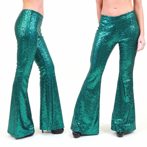 green flare pants