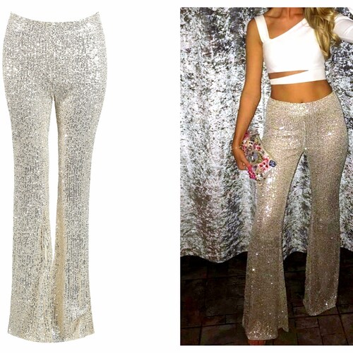 Champagne Sequin Flare Pants Bell 