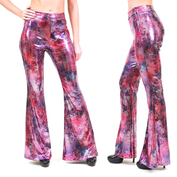 pink sequin flare pants