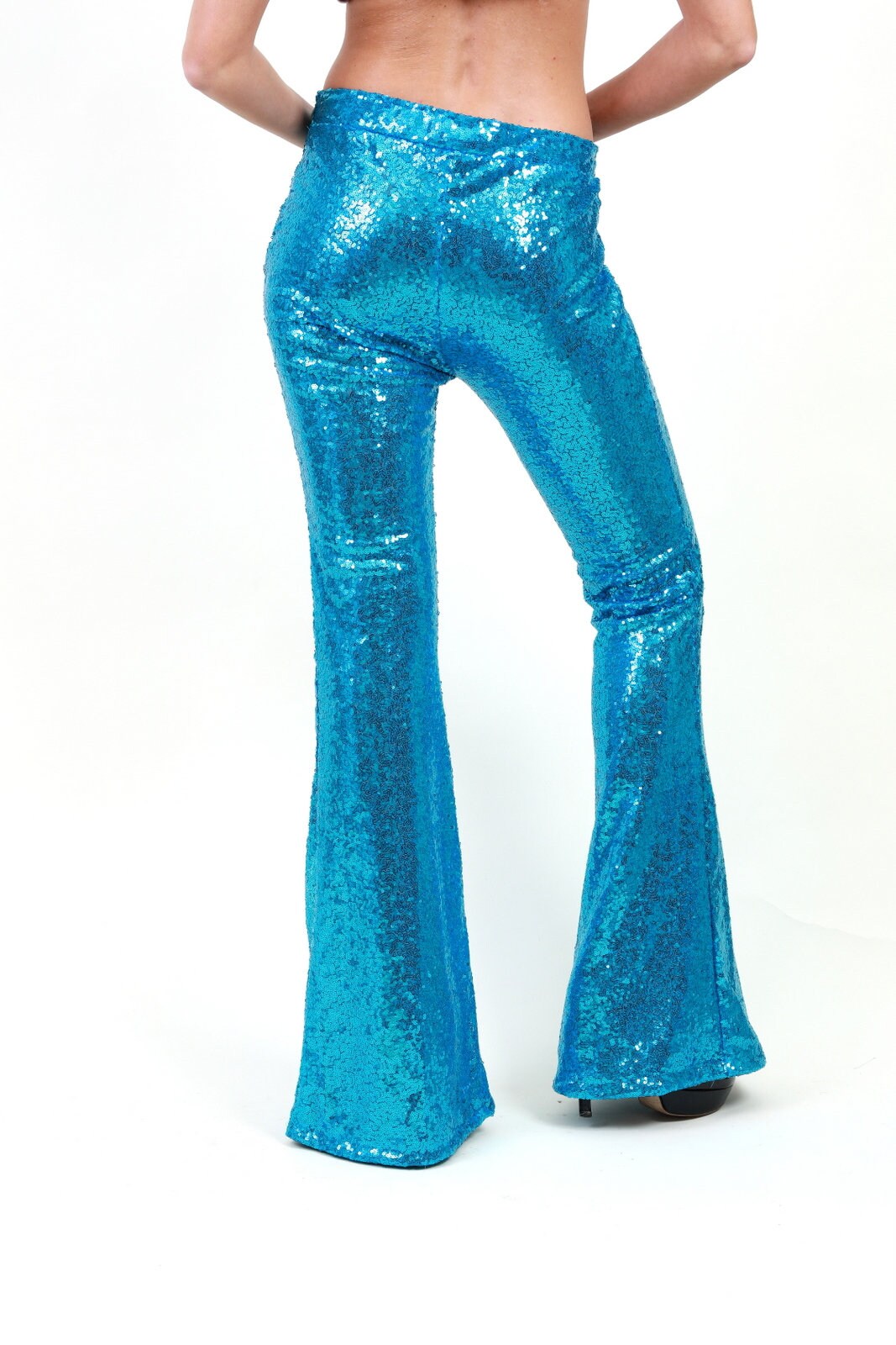 Blue Sequin Flare Pants Bell Bottoms Harem Pants Yoga | Etsy