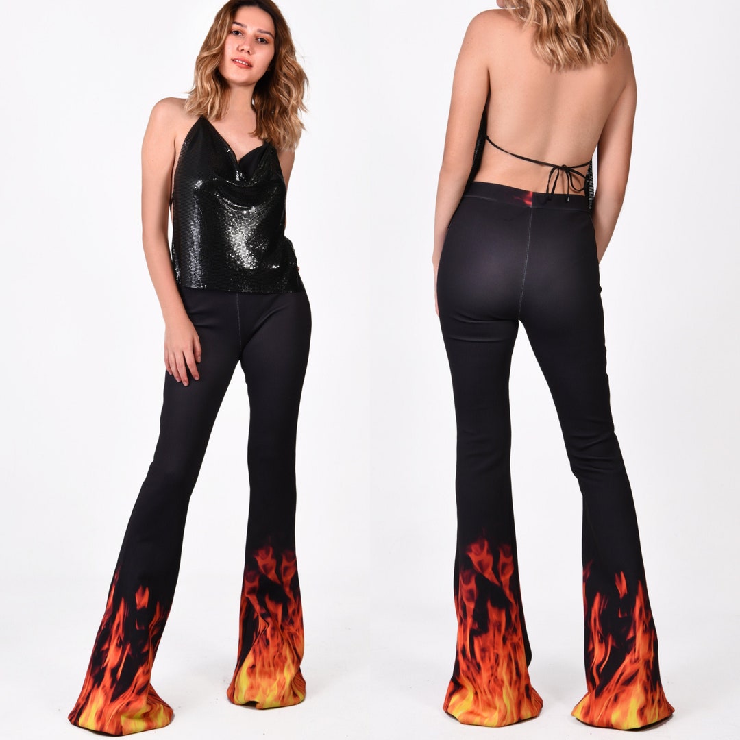 Flare Pants Bell Bottoms Flame Pants Fire Pantspalazzo - Etsy