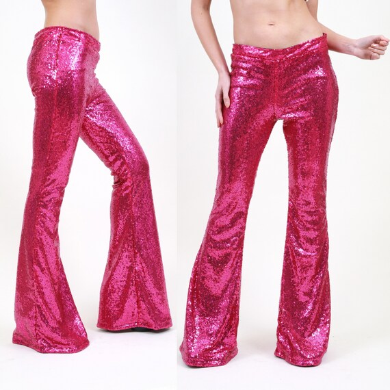 pink sequin flare pants