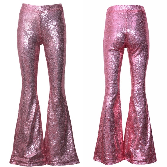 pink sequin flare pants