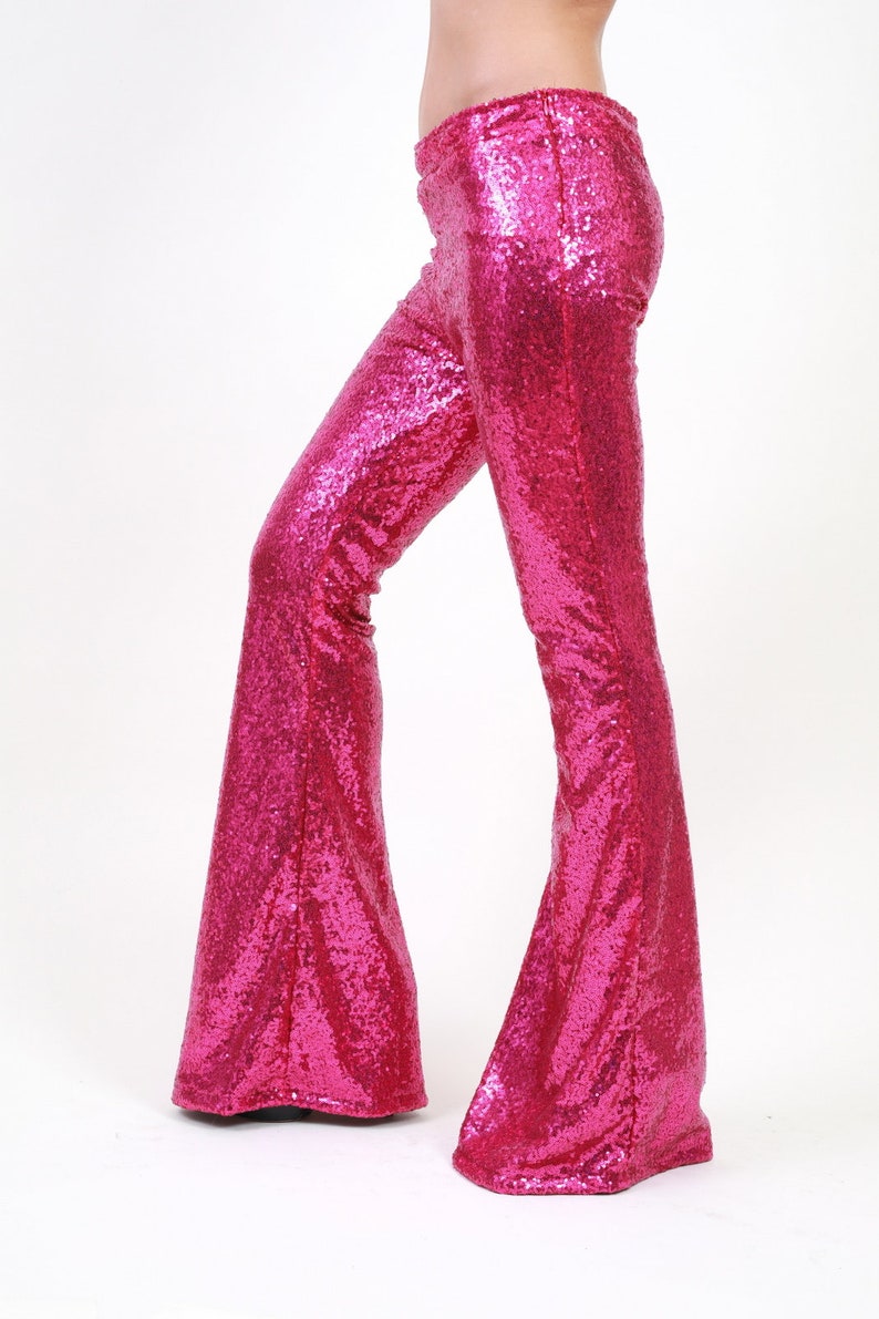 Pink Sequin Flare Pants Bell Bottoms Harem Pants Yoga | Etsy