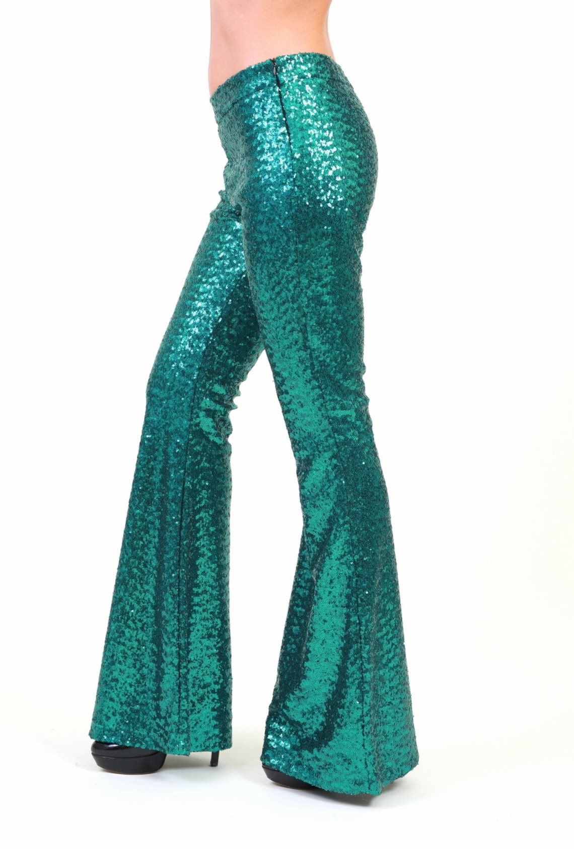 Green Sequin Flare Pants Bell Bottoms Harem Pants Yoga Etsy