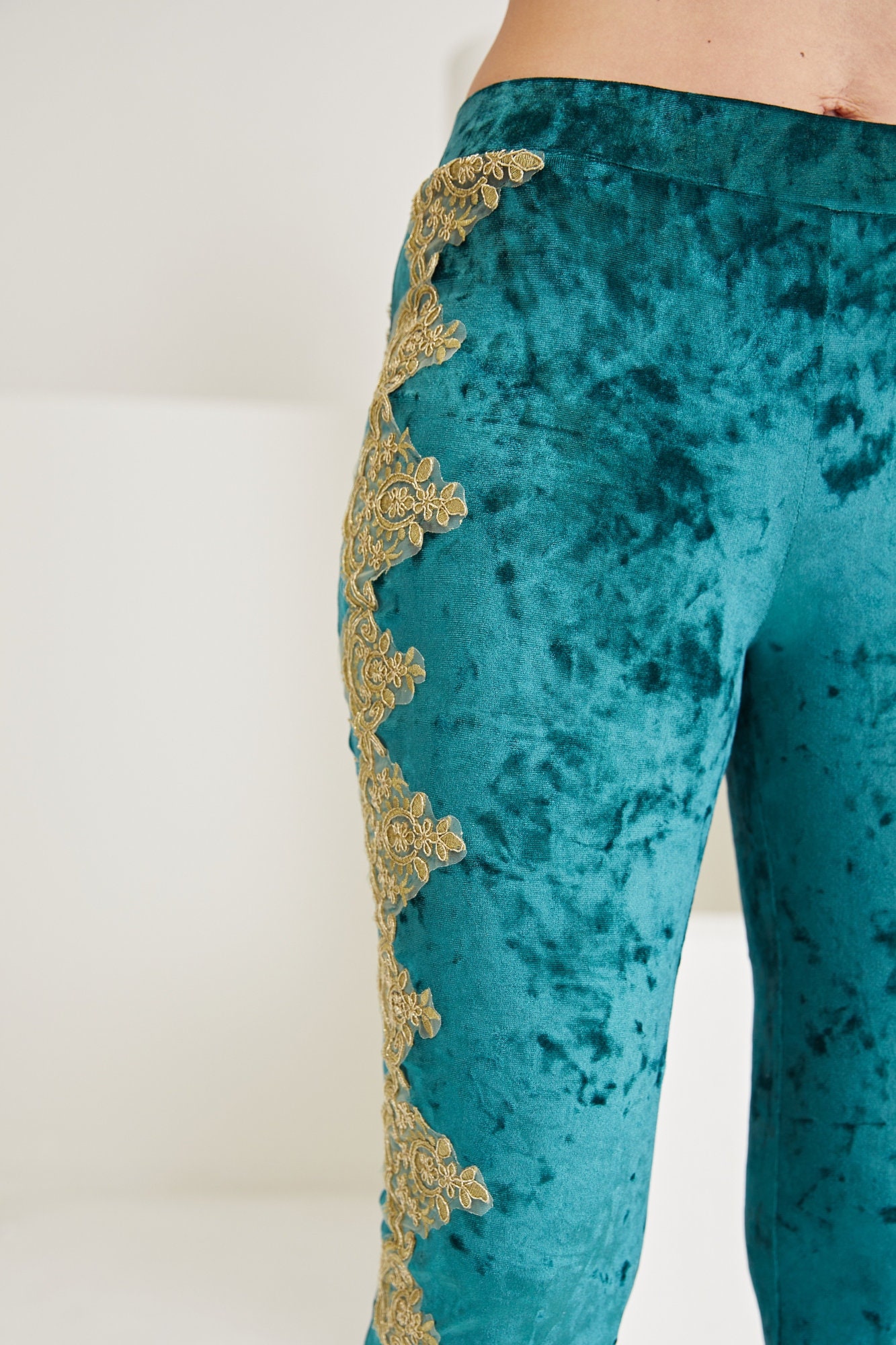 Velvet Flare Pants Green Velvet Bell Bottomsharem Pantsyoga Etsy