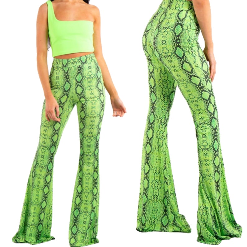 snake print bell bottoms
