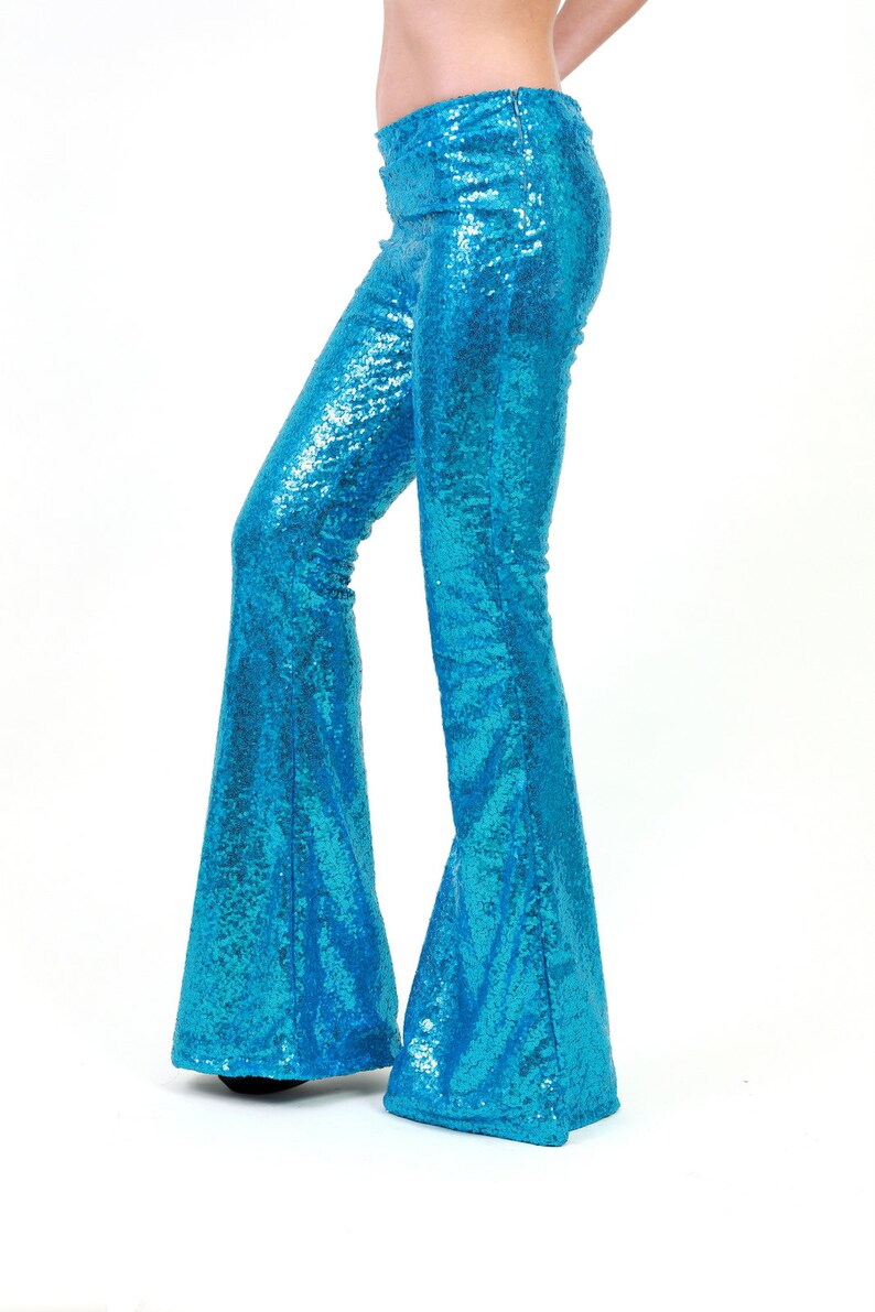 Blue Sequin Flare Pants Bell Bottoms Harem Pants Yoga - Etsy