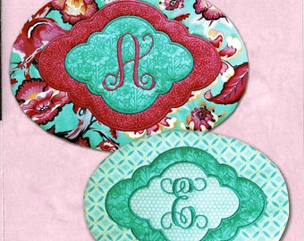 Pickle Pie Designs, Trendy Trivets & Mug Rugs, Monograms, Digital Embroidery Design, CD, new, In-the-Hoop designs, multi-format, PPDHE10