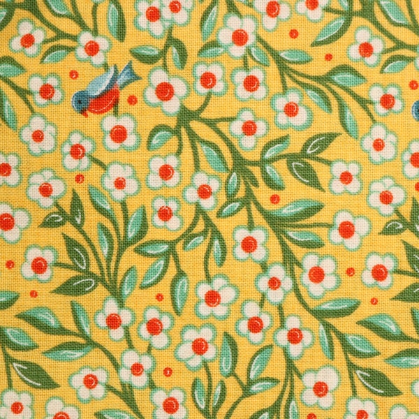 Frankie by Basic Grey for Moda, 100% cotton, quilting fabric, cut-to-order, white flowers with green leaves on yellow, item #30672-17, OOP