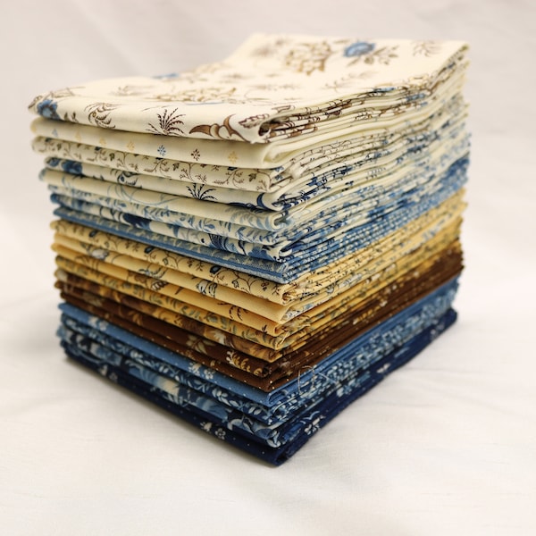 Amelia's Blues fat quarter bundle by Betsy Chutchian for Moda, 100% cotton, store cut and bundled, new, (20) 18" x 22" fabrics, coordinates