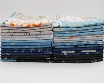 Bluish by Zen Chic for Moda Fabrics, fat quarter bundle, 100% cotton, store cut and bundled, new, 18" x 22" fabrics, three options available