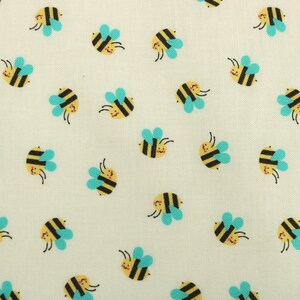 Hello Sunshine by Abi Hall for Moda Fabric, 100% cotton, cut to order, priced per yard, bees with wings on white, item #35352-11, juvenile