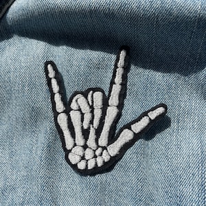 Skeleton hand “I love you” embroidered iron-on patch