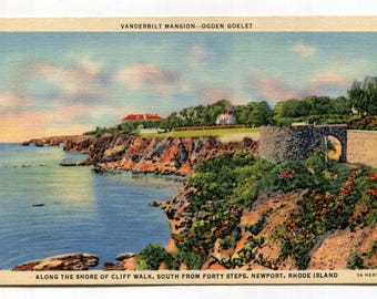 Vanderbilt Mansion - Ogden Goelet Along Shore of Cliff Walk Newport Rhode Island Postcard