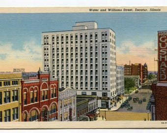 Water and Williams Street Decatur Illinois Postcard