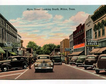 Main Street Looking South Milan Tennessee Postcard